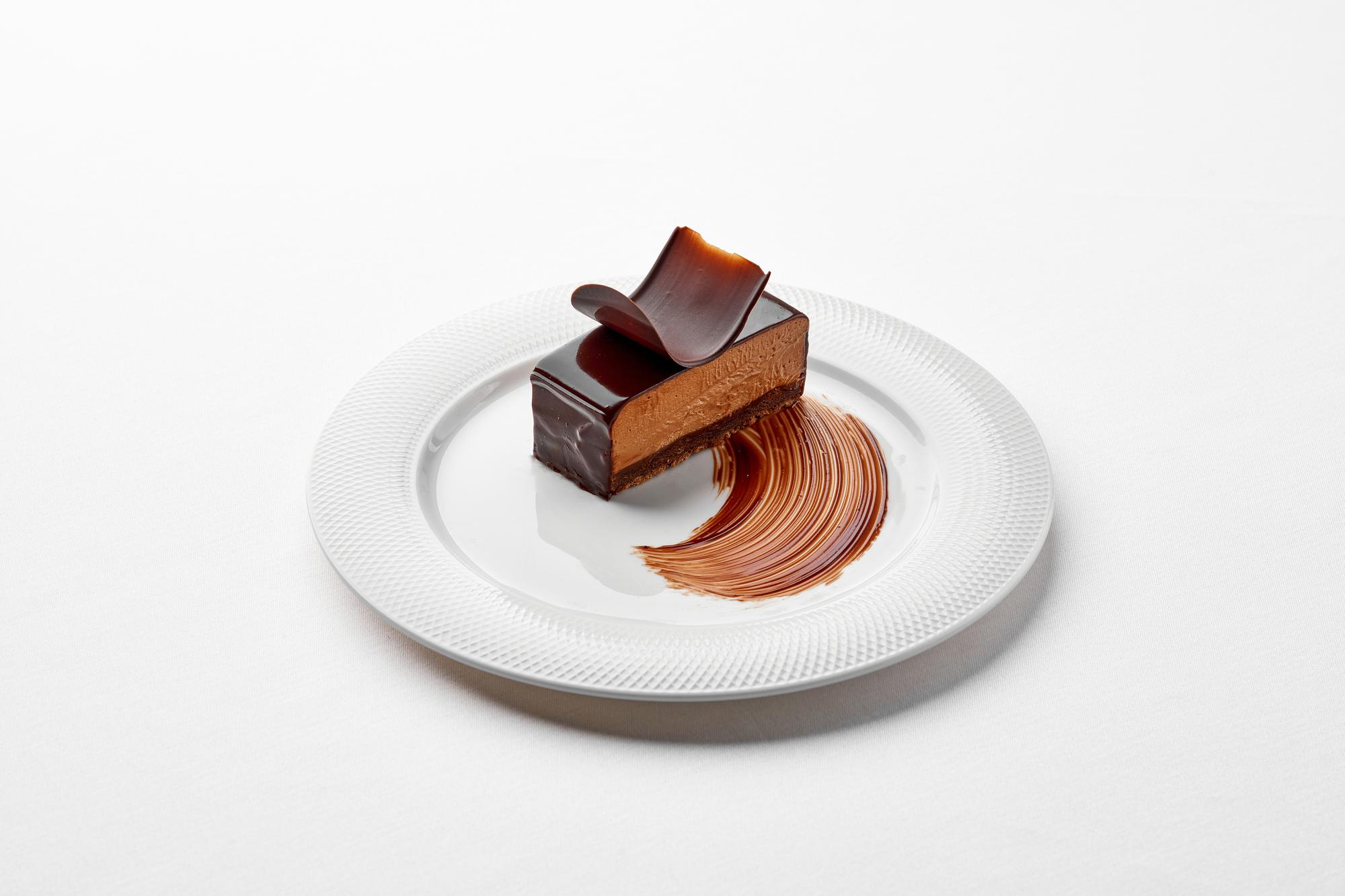 Plated dessert with caramel glaze