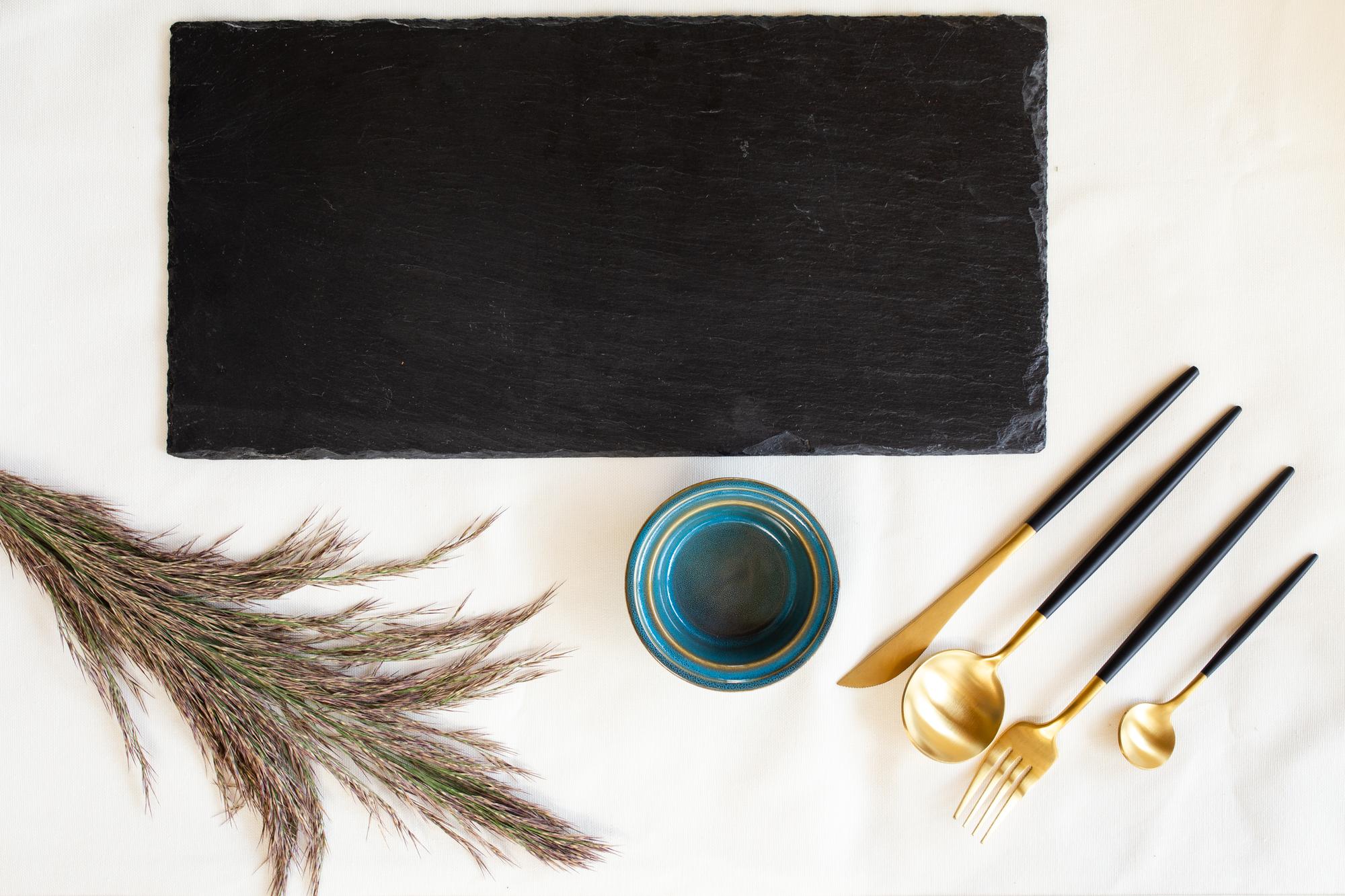 Sample plated tasting menu on slate